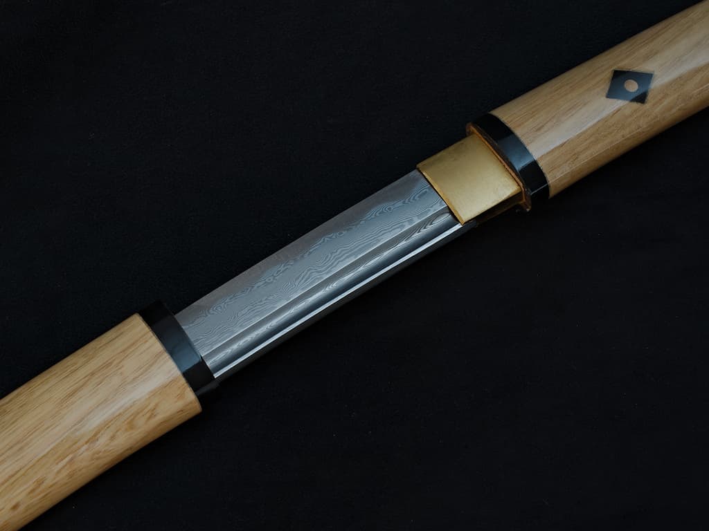 Sabre KATANA (Shirasaya Bois Naturel vernis) Lame DAMAS à gorge